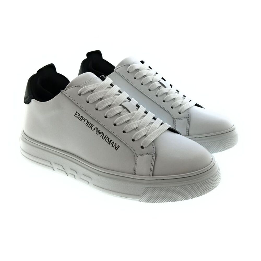 Emporio Armani Men's White Black Logo Low-Top Sneakers